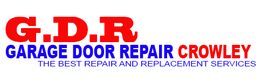 "G.D.R Garage Door Repair Crowley logo with repair and replacement services tagline."