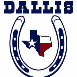 Horseshoe with Texas flag inside, "DALLIS" text above.