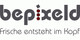Logo mit Text "bepixeld" und Slogan "Frische entsteht im Kopf".