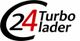 Die Zahl "24" und das Wort "Turbolader" in schwarz-rot auf weißem Hintergrund.