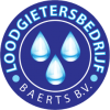 Logo van Loodgietersbedrijf met drie waterdruppels en tekst "Baerts B.V." in een blauwe cirkel.