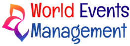 Logo mit den Worten "World Events Management" in farbiger Schrift, daneben ein buntes Symbol.