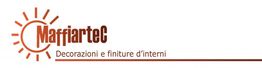 Logo di Maffiartec con scritta "Decorazioni e finiture d'interni" e simbolo di un sole stilizzato.