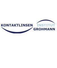 Logo: Text "Kontaktlinsen Institut Grohmann" in Blau mit geschwungenen Linien darunter und darüber.