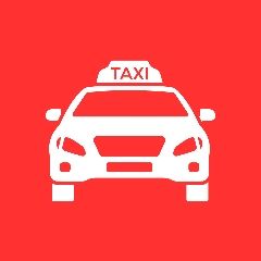 Weißes Taxi-Symbol auf rotem Hintergrund.
