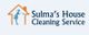 Logo for Sulma's House Cleaning Service with a figure cleaning inside an orange house outline.