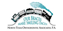 Train with braces-themed cargo and text: "Our Braces Make Smiling Faces - Celebrating 30 Years!"
