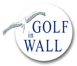 Logo mit einem fliegenden Vogel und dem Text "Golf in Wall" auf weißem Hintergrund.