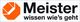 Logo mit orangenem Symbol, Text: "Meister wissen wie's geht".