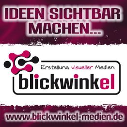 Logodesign mit "blickwinkel", Text: "Ideen sichtbar machen". Webseite unten.