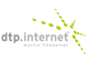 Logo mit Text: "dtp.internet martin finkbeiner" und grünen Punkten in Pfeilform.