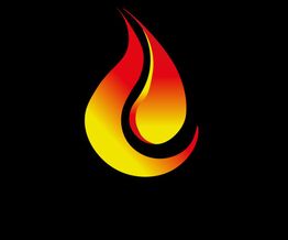 Flammenform in Rot, Gelb und Schwarz auf schwarzem Hintergrund.