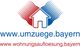 Logo mit Haus, Wellenmuster in Rot und Blau und den URLs umzuege.bayern und wohnungsaufloesung.bayern.