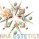Illustrazione di un volto stilizzato con fiori e forme geometriche. Testo: "ANNA ESTETISTA".