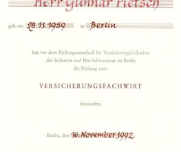 Urkunde Versicherungsfachwirt IHK/Berlin