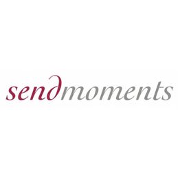 Logo mit Schriftzug "sendmoments" in rot und grau auf weißem Hintergrund.
