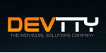 Logo mit Text: "DEVTTY - The Individual Solutions Company" in orange und weiß auf schwarzem Hintergrund.