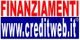 Scritta "FINANZIAMENTI" in rosso sopra "www.creditweb.it" in bianco su sfondo blu.