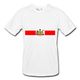 Weißes T-Shirt mit rotem Streifen und Wappen auf der Brust.