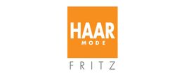 Oranje vierkant met de tekst "HAARMODE FRITZ" in witte letters op witte achtergrond.