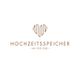 Logo mit stilisiertem Herz und Schriftzug "Hochzeitsspeicher an der Elbe" in Braun.