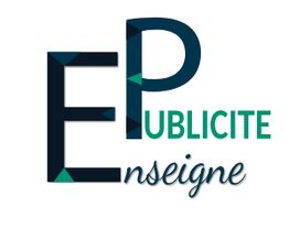 Logo avec les lettres "EP" et le texte "Publicité Enseigne" en bleu et vert.