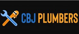 Logo of CBJ Plumbers with a wrench and pipe wrench on a black background.