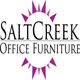 Logo for SaltCreek Office Furniture with purple star shapes around the text.