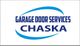 "Logo for Chaska Garage Door Services in bold blue text with a curved blue line design."