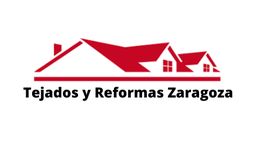 Logotipo con el texto "Tejados y Reformas Zaragoza" y un diseño de casas en rojo.