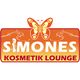 Logo von Simones Kosmetik Lounge mit Schmetterling und Silhouette im Hintergrund.
