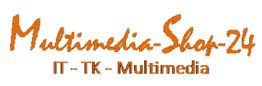 Schriftzug „Multimedia-Shop-24“ in Orange, darunter „IT - TK - Multimedia“ auf weißem Hintergrund.