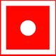 Cuadrado rojo con borde blanco y un círculo blanco en el centro.