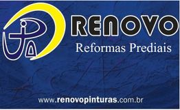 Banner de empresa com logo da Renovo Reformas Prediais e site renovopinturas.com.br.