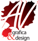 Logo rosso con foglia d'acero, lettere "AV" stilizzate e testo "grafica & design".