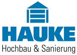 Logo der Firma Hauke mit einem blauen Haus-Symbol und Text "Hochbau & Sanierung".