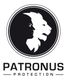 Patronus-Logo mit Silhouetten von Löwe und Mensch, Schriftzug "Patronus Protection" darunter.