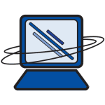 Laptop von blauen Ringen umgeben, symbolisiert Vernetzung.