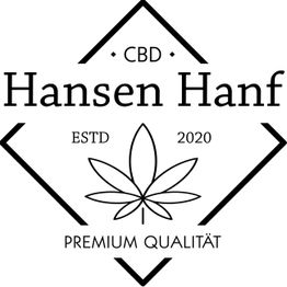 Logo von Hansen Hanf mit Hanfblatt, "CBD", "Premium Qualität", "ESTD 2020".