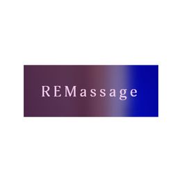 "Logo with the text 'REMassage' on a gradient background from purple to blue."