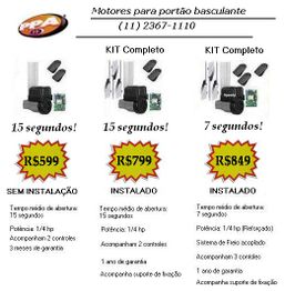 Oferta de motores para portão basculante com preços e detalhes de instalação e potência.