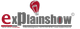 Logo mit rotem Glühbirnen-Symbol, Text: "exPlainshow". Slogan darunter auf Englisch.