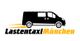 Schwarzer Lieferwagen-Logo mit der Aufschrift "Lastentaxi München" auf weißem Hintergrund.