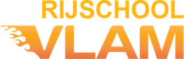Rijschool Vlam-logo met vlamfiguur in de letter V, oranje-geel gekleurd.