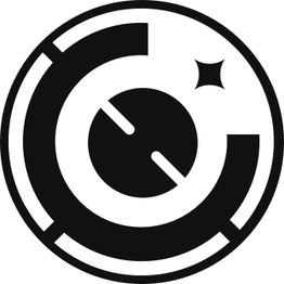 Schwarz-weißes, abstraktes Kreismuster mit Sternsymbol oben rechts.