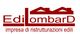 Logo di Edilombard, azienda di ristrutturazioni edili, con tetti stilizzati in rosso.