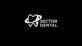 Logo de un diente con un anillo y texto "Sector Dental" sobre fondo negro.