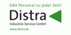 Logo von Distra Industrie-Service GmbH mit Slogan "DAS Personal zu jeder Zeit!" und Website-Link.