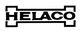 Schwarzes "HELACO"-Logo in fetter Schrift, umgeben von einem Kastenmuster an beiden Seiten.