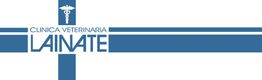 Logo della Clinica Veterinaria Lainate con un caduceo in blu su sfondo bianco.
